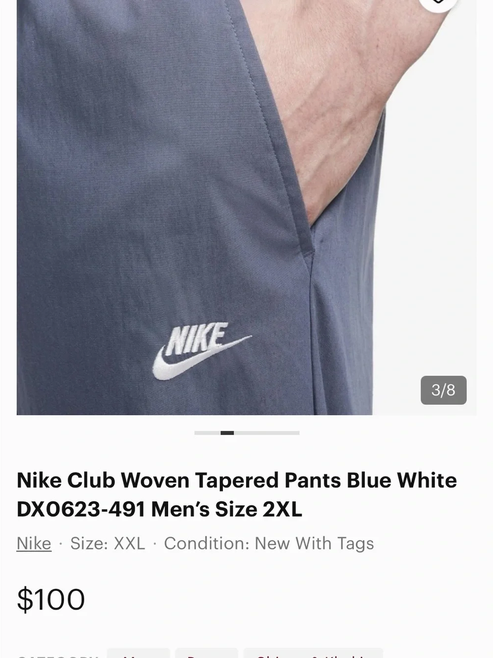 Nike Club Men's Woven Tapered Slate Blue Elastic-Waist Athletic Pants XL - Picture 9 of 9